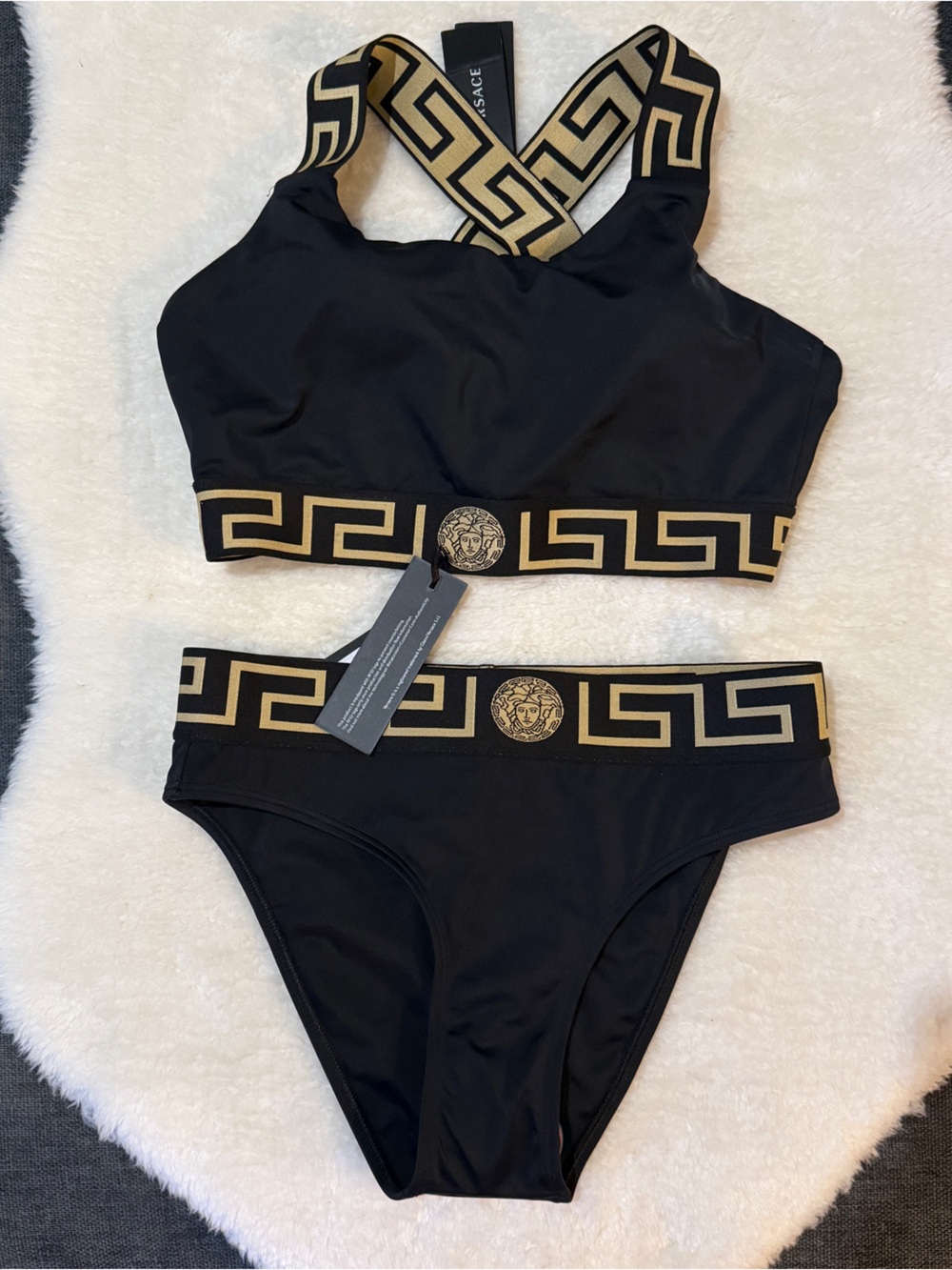 Versace Black & Gold Greek Key Two-Piece Swim Bikini